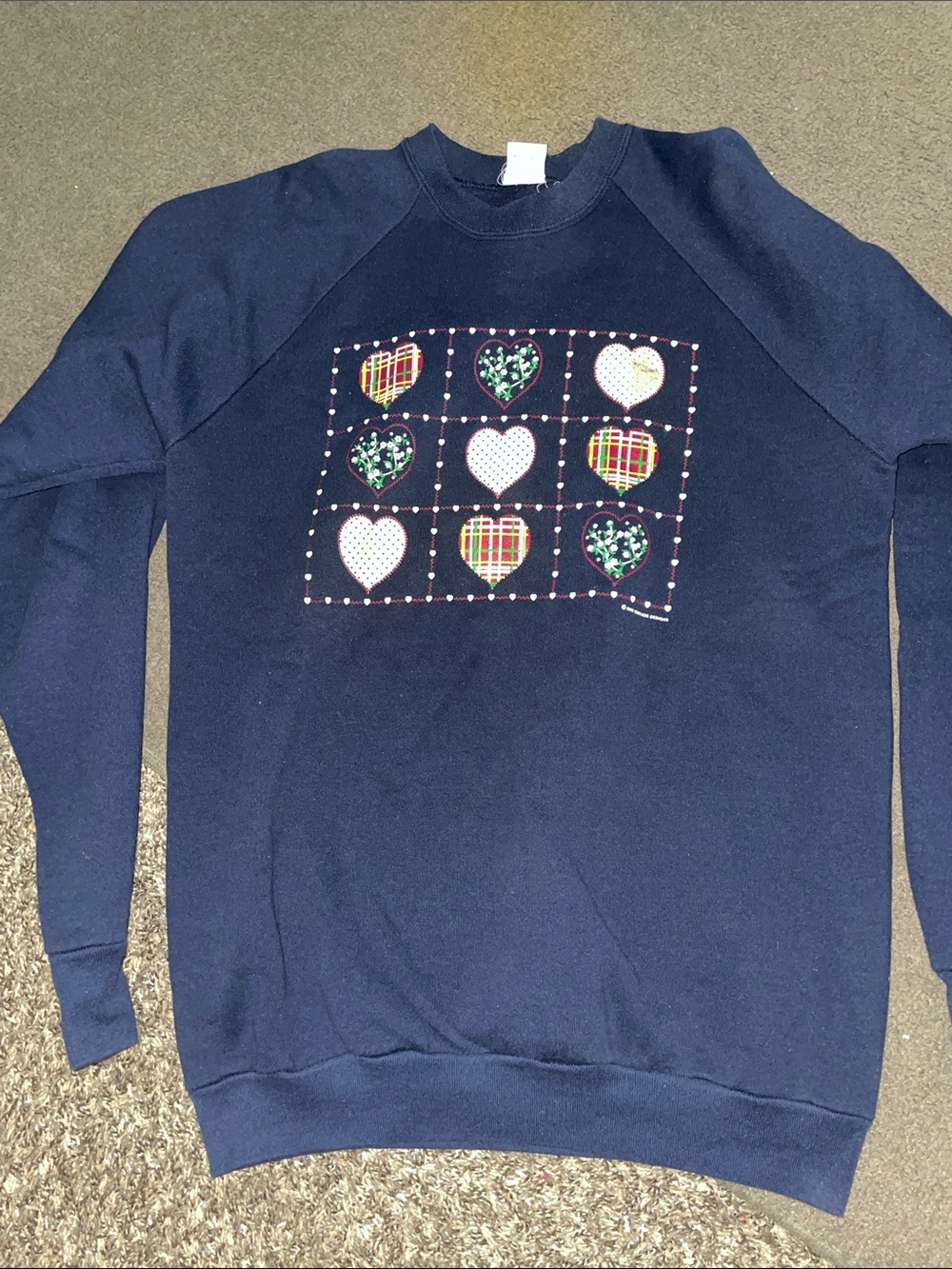 Women’s Vintage Navy Grandma Sweatshirt with Heart Patch Grid
